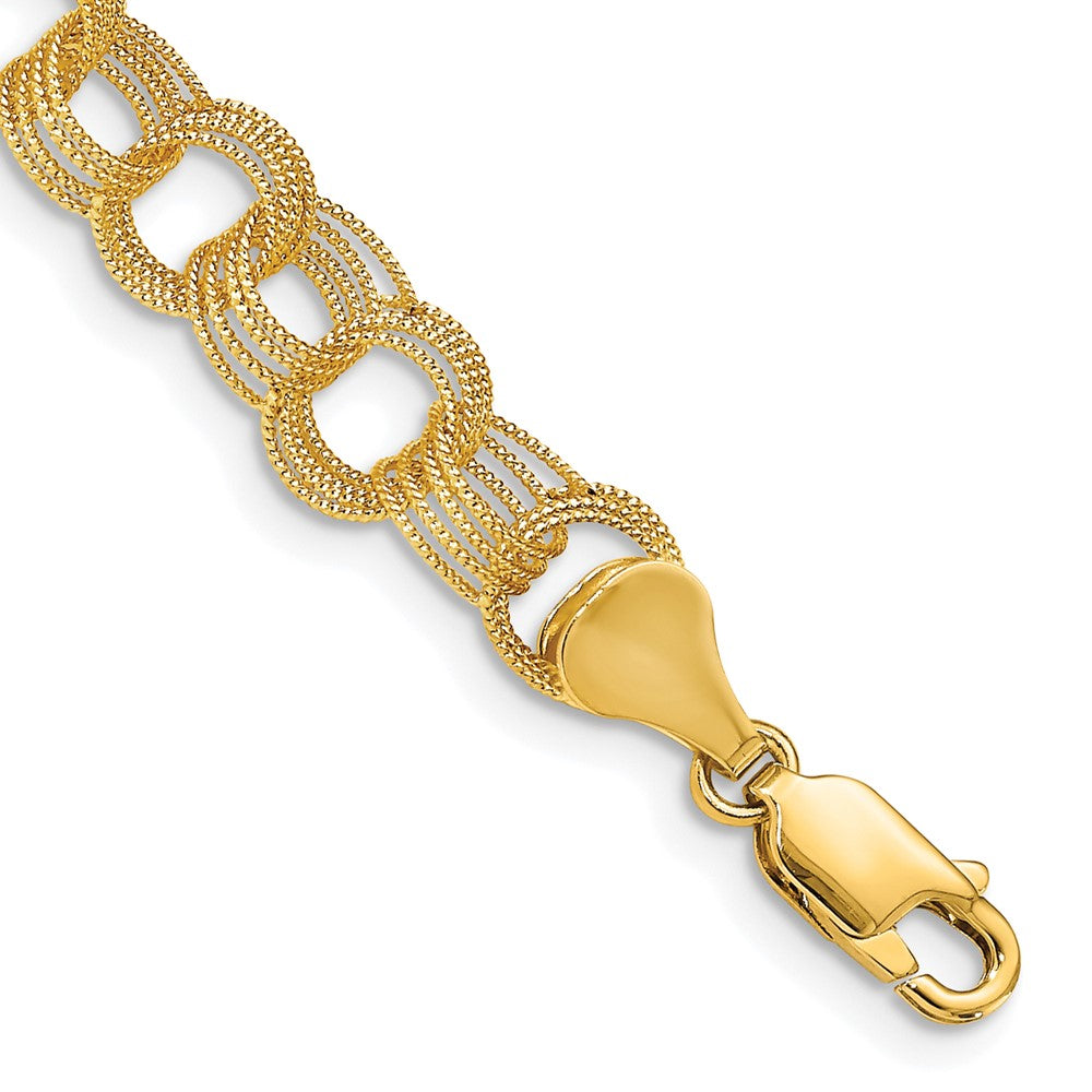 8 Inch 14K Solid Triple Link Charm Bracelet