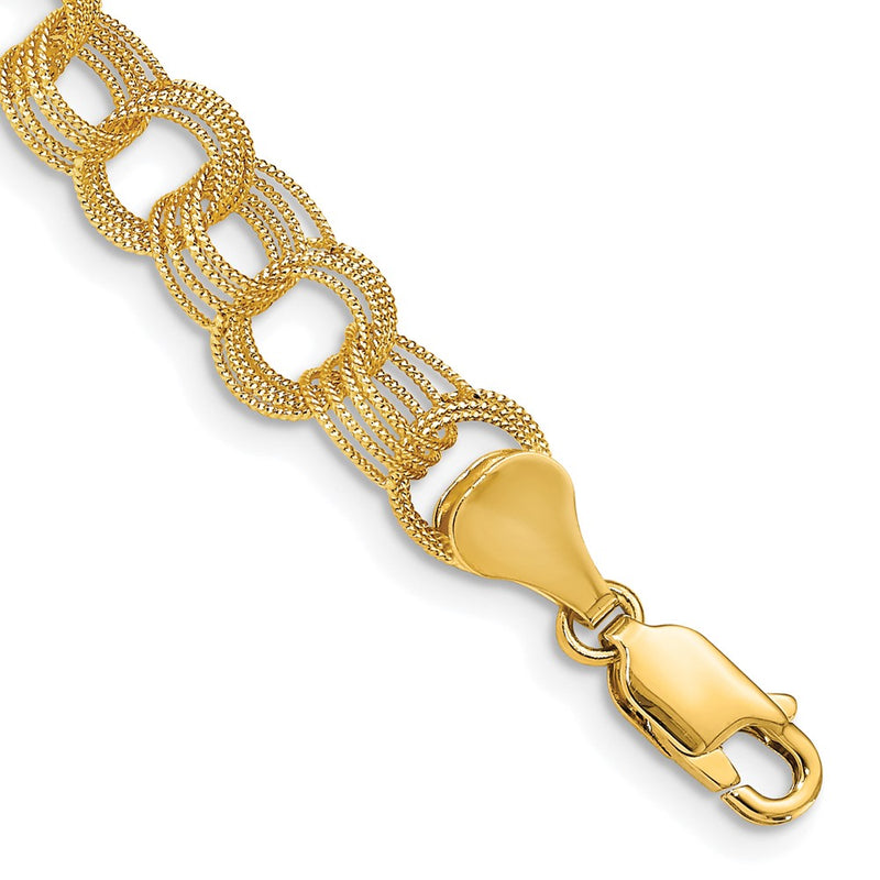7 Inch 14K Solid Triple Link Charm Bracelet