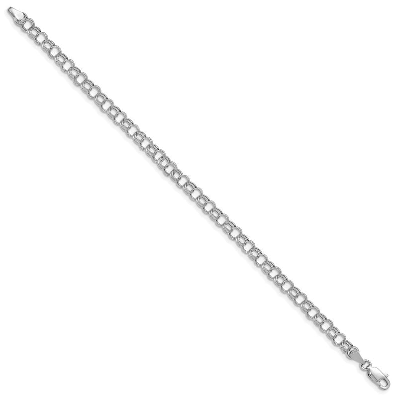 14K White Gold Hollow Double Link Charm Bracelet
