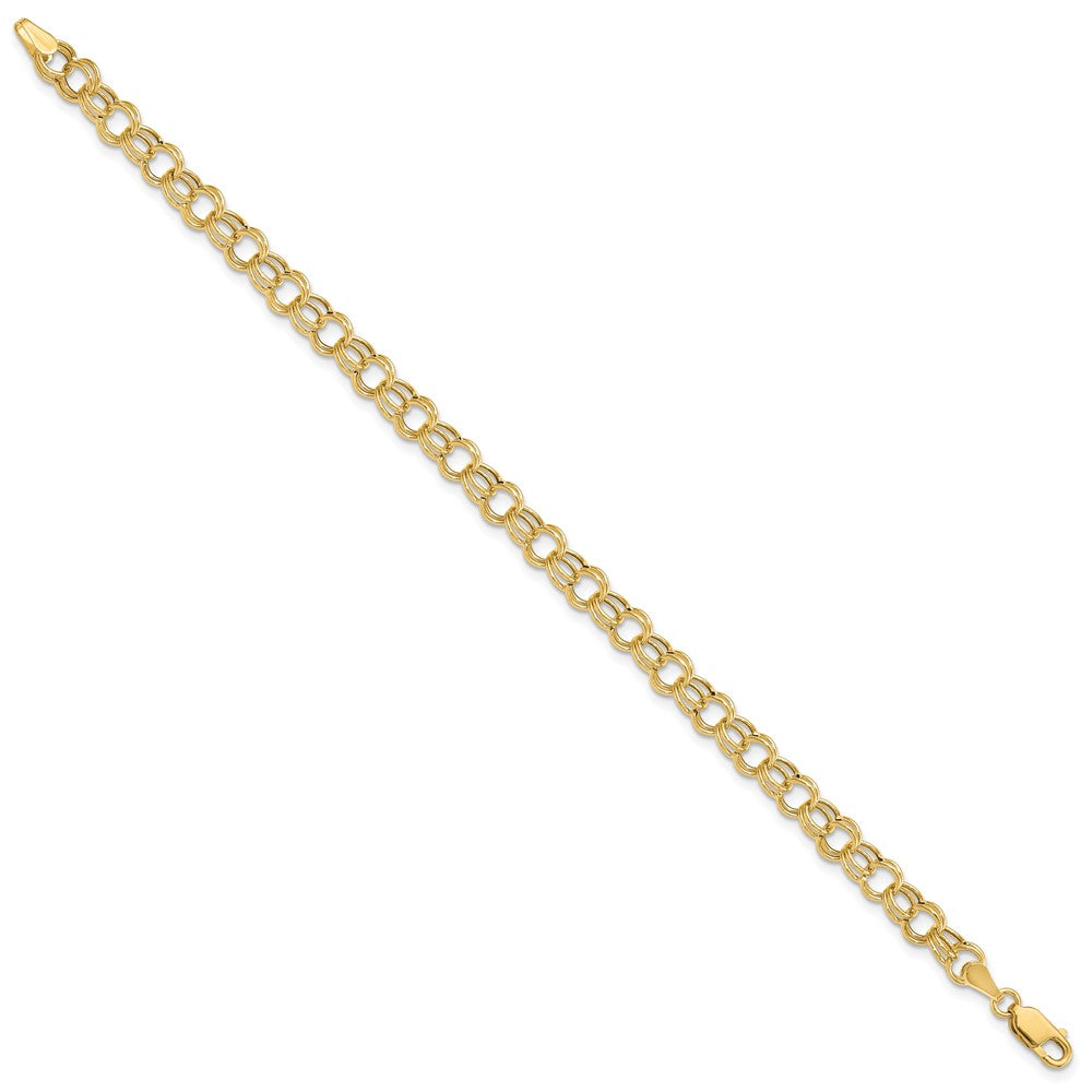 7 Inch 14K Hollow Double Link Charm Bracelet