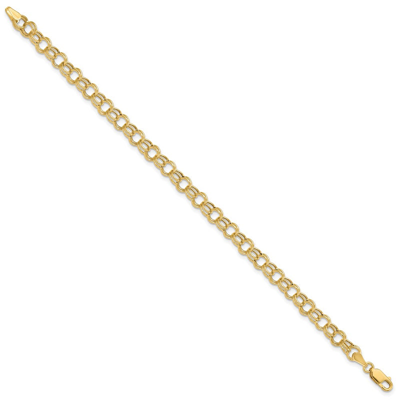 7 Inch 14K Hollow Double Link Charm Bracelet
