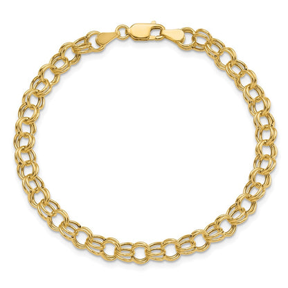 8 Inch 14K Hollow Double Link Charm Bracelet