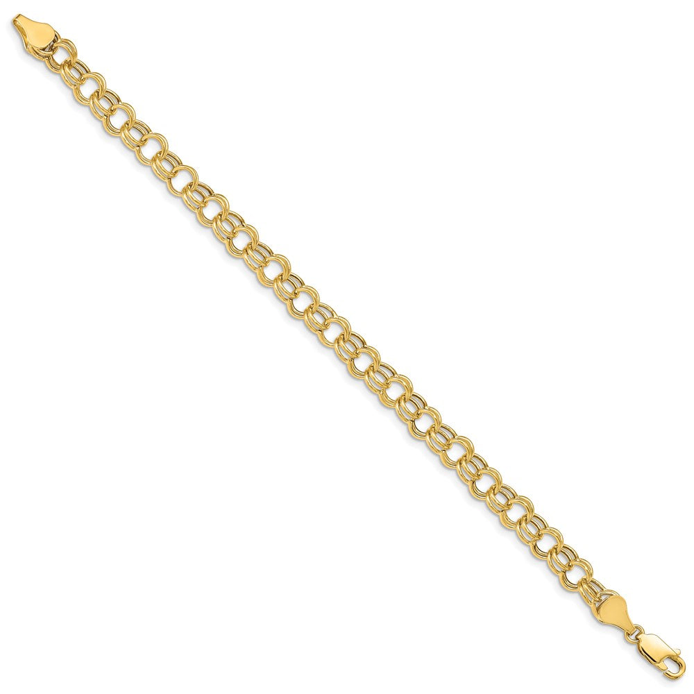 7 Inch 14K Hollow Double Link Charm Bracelet