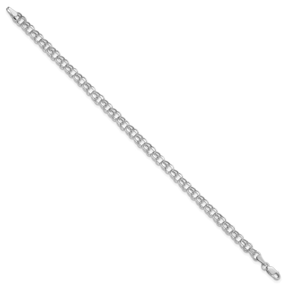 14K White Gold 7in 4.5mm Hollow Double Link Charm Bracelet