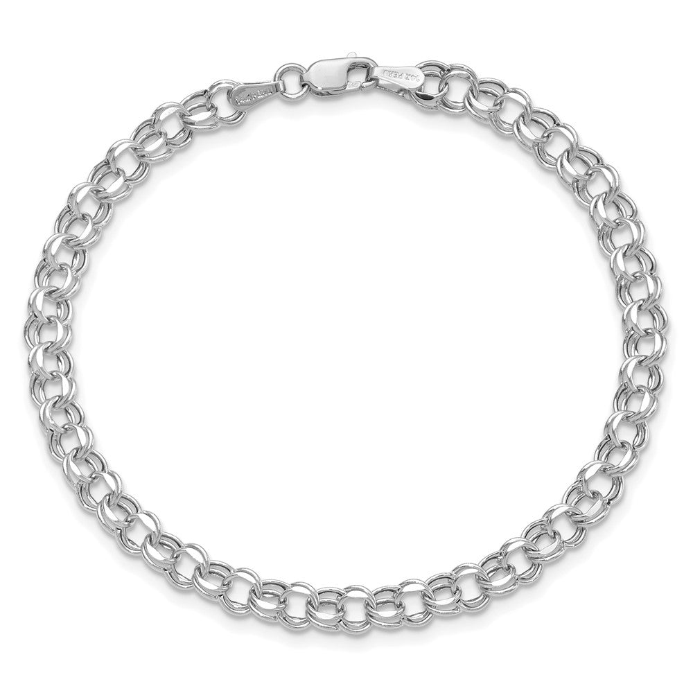 14K White Gold 7in 4.5mm Hollow Double Link Charm Bracelet
