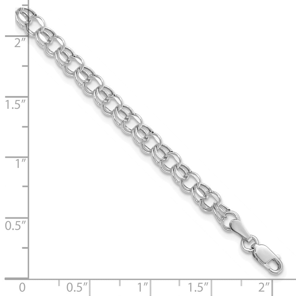 14K White Gold 7in 4.5mm Hollow Double Link Charm Bracelet