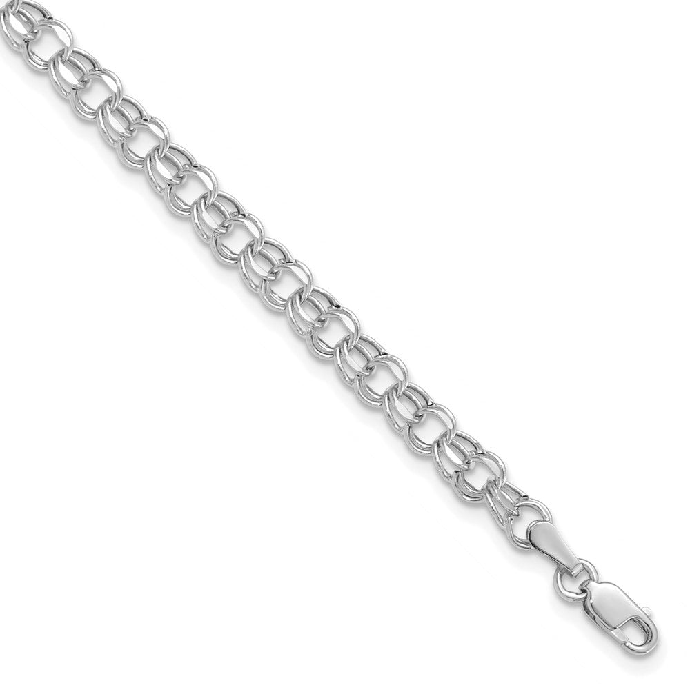 14K White Gold 7in 4.5mm Hollow Double Link Charm Bracelet