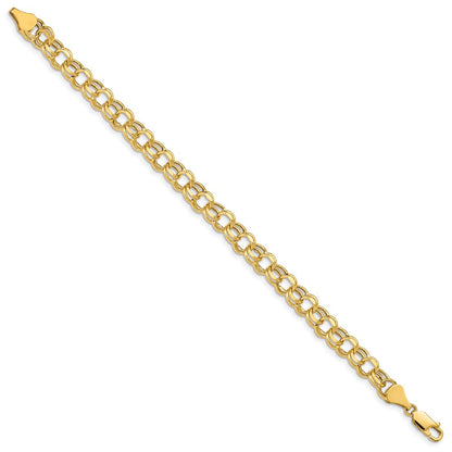 8 Inch 14K 8In 6.5mm Hollow Double Link Charm Bracelet