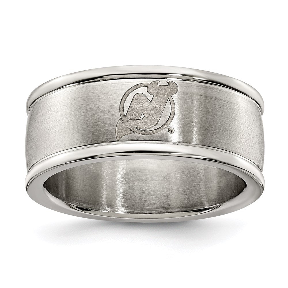 Stainless Steel New Jersey Devils Logo Band Ring Size 8