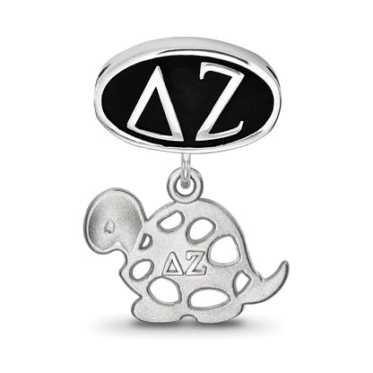 Sterling Silver Logoart Delta Zeta Oval with Turtle Dangle Bead