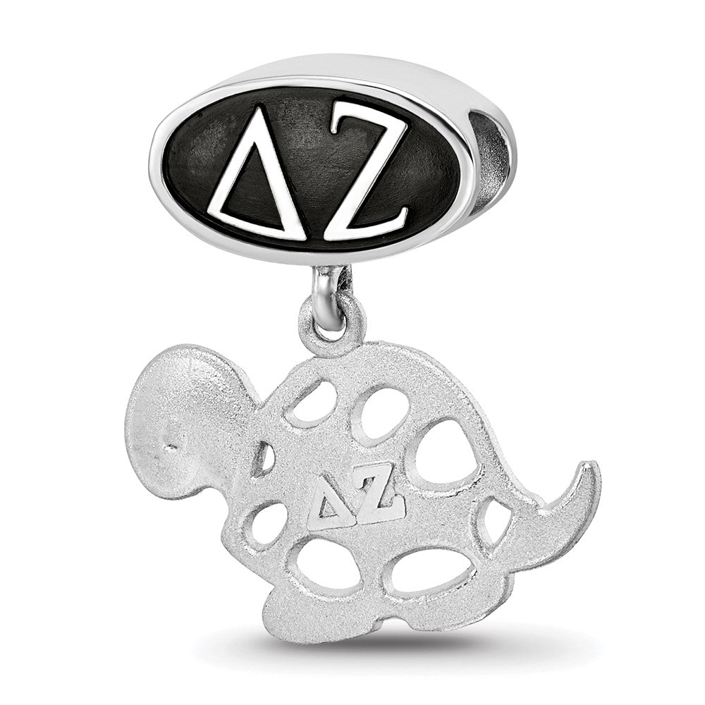 Sterling Silver Logoart Delta Zeta Oval with Turtle Dangle Bead