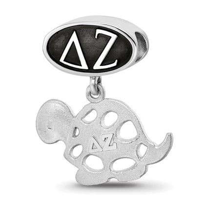 Sterling Silver Logoart Delta Zeta Oval with Turtle Dangle Bead
