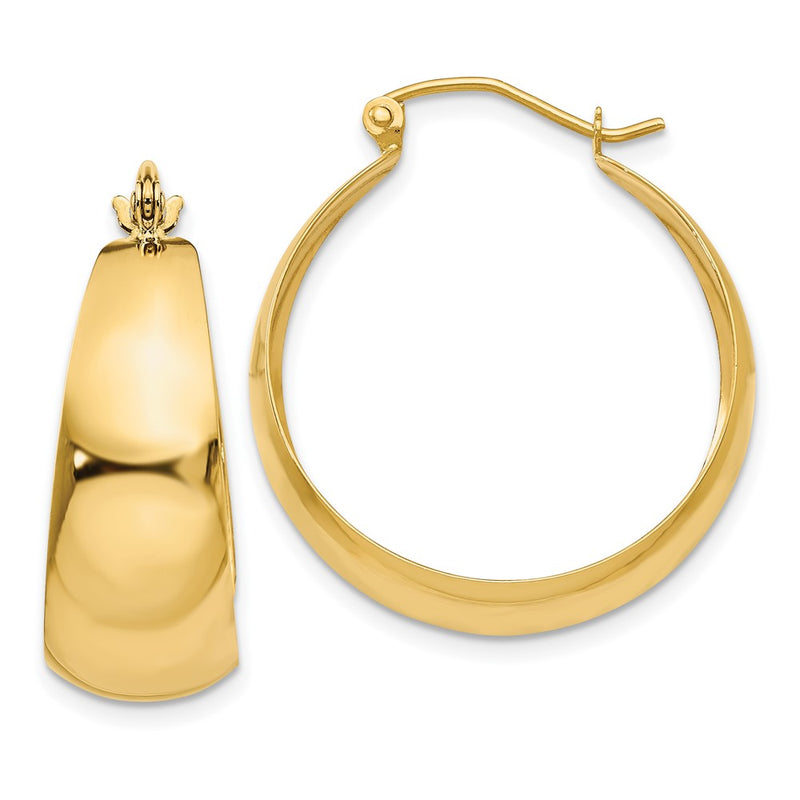 14K Yellow Gold Polished 10.5mm Tapered Hoop Earrings