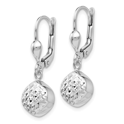 14K White Gold Polished Diamond-Cut Dangle Leverback Earrings