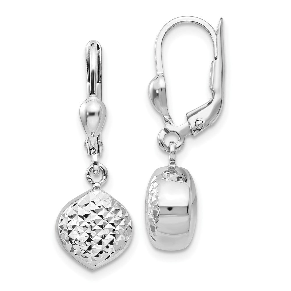 14K White Gold Polished Diamond-Cut Dangle Leverback Earrings