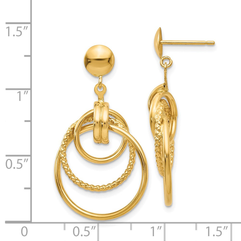 14K Yellow Gold Polished And Textured Intertwined Circle Post Earrings