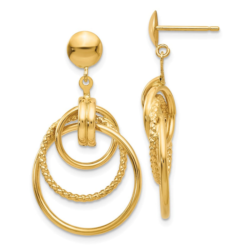 14K Yellow Gold Polished And Textured Intertwined Circle Post Earrings