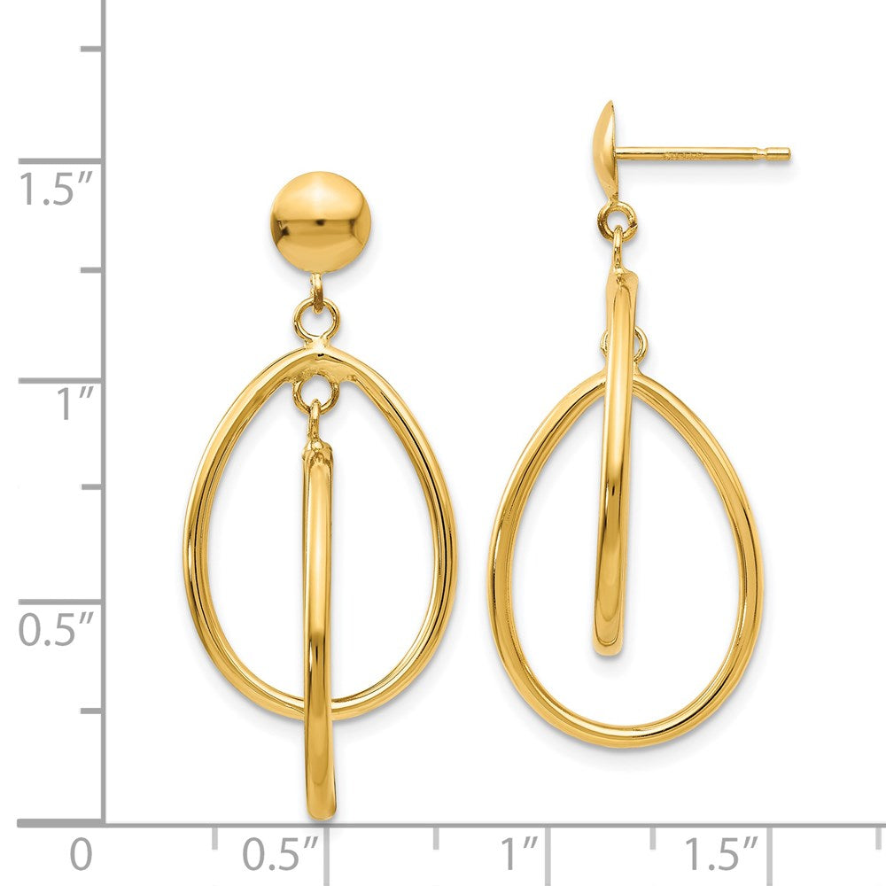 14K Yellow Gold Polished Oval Dangle Earrings