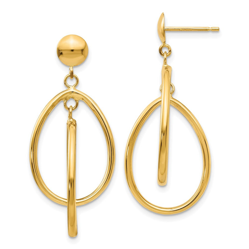 14K Yellow Gold Polished Oval Dangle Earrings