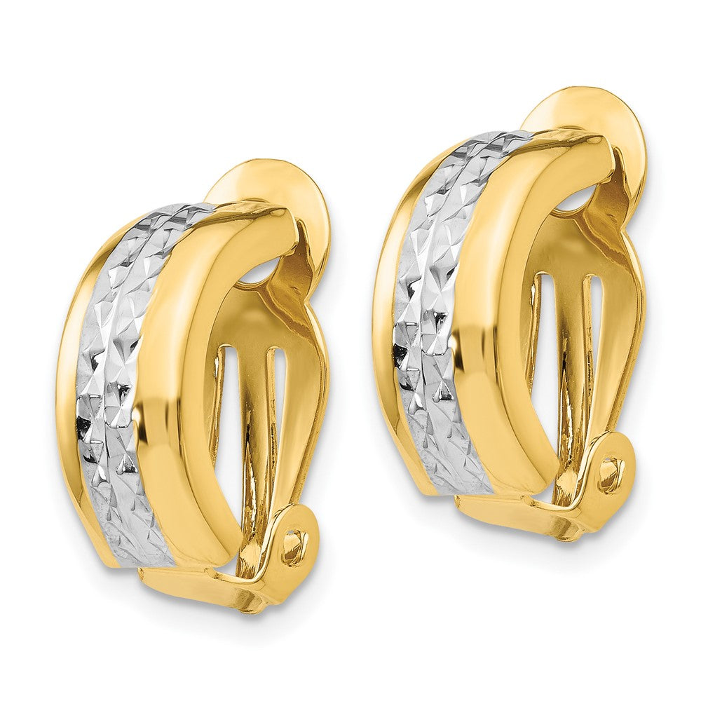 14K Yellow & Rhodium W/ White Polished D/C Non-Pierced Earrings