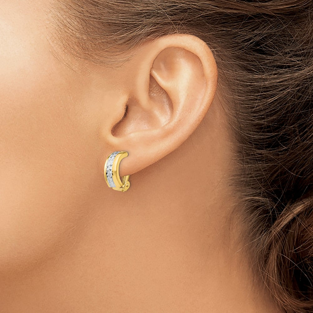 14K Yellow & Rhodium W/ White Polished D/C Non-Pierced Earrings