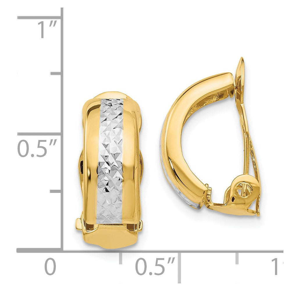 14K Yellow & Rhodium W/ White Polished D/C Non-Pierced Earrings
