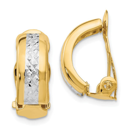 14K Yellow & Rhodium W/ White Polished D/C Non-Pierced Earrings