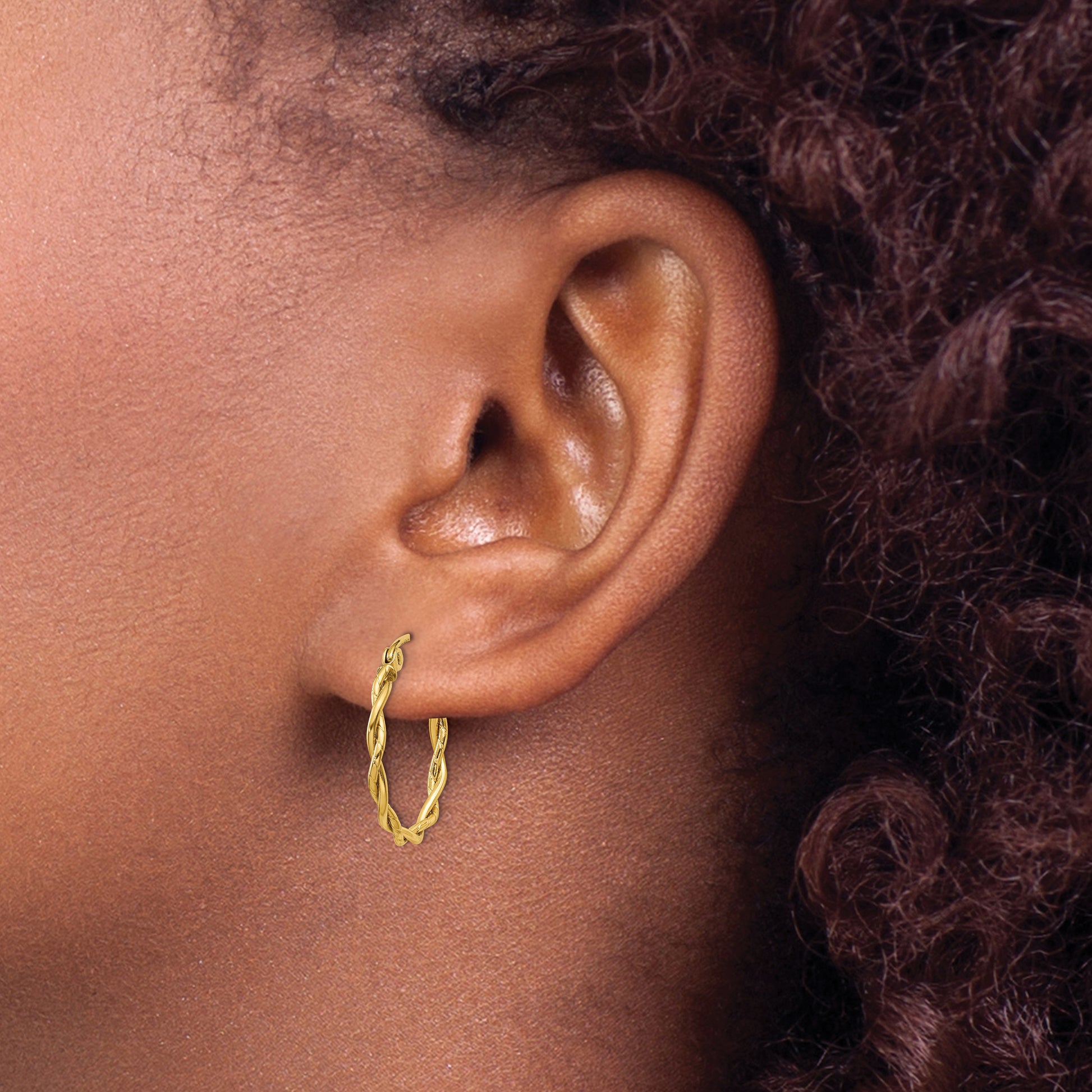 14K Yellow Gold Polished 2.25mm Twisted Hoop Earrings