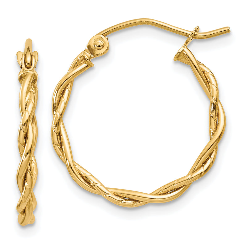 14K Yellow Gold Polished 2.25mm Twisted Hoop Earrings