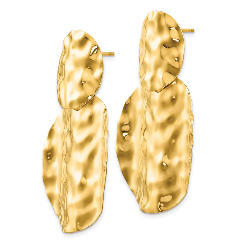 14K Yellow Gold Polished Hammered Dangle Earrings
