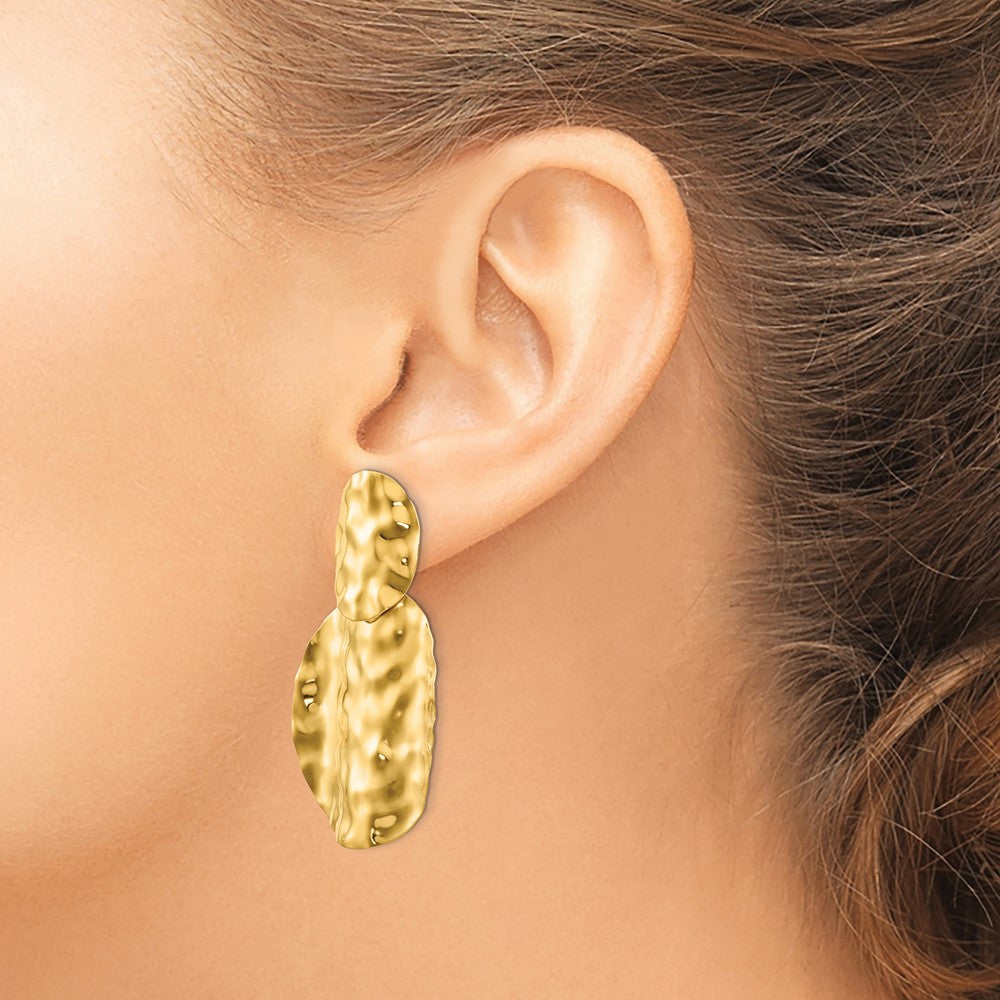 14K Yellow Gold Polished Hammered Dangle Earrings