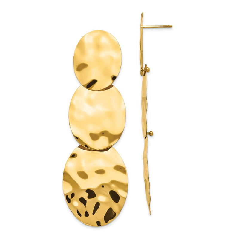 14K Yellow Gold Polished Hammered Dangle Earrings
