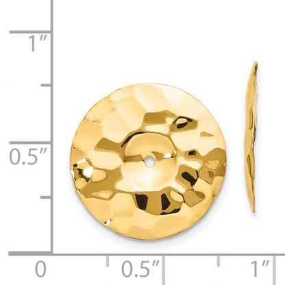 14K Yellow Gold Polished Hammered Disc Earring Jackets