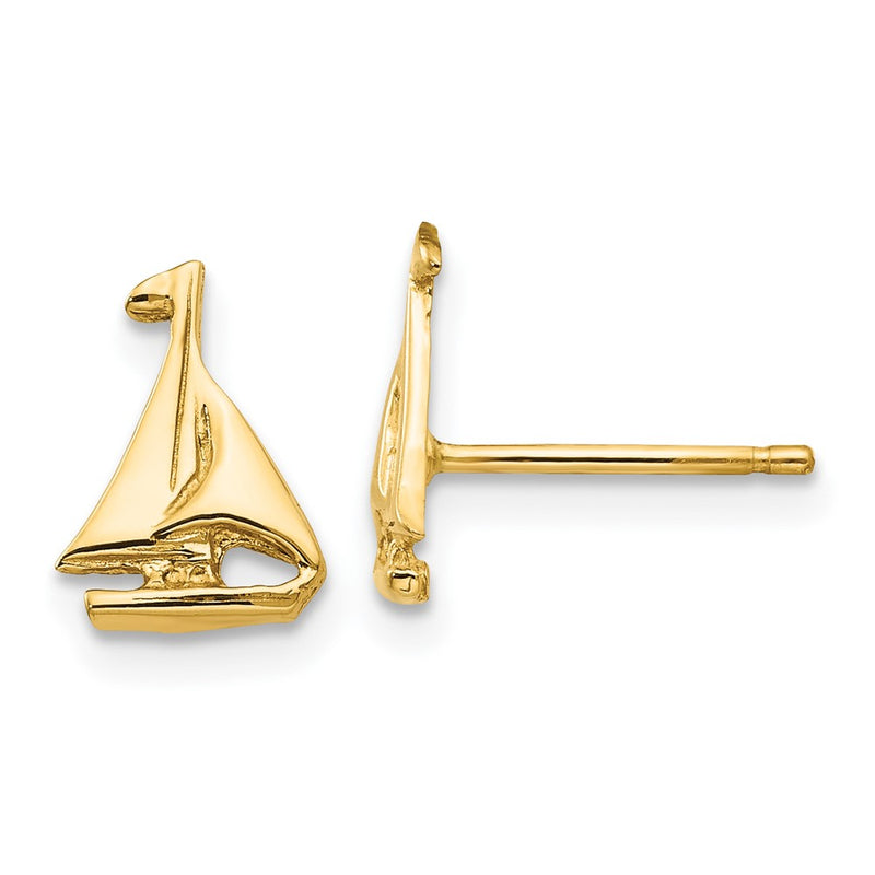 14K Yellow Gold Sail Boat Earrings