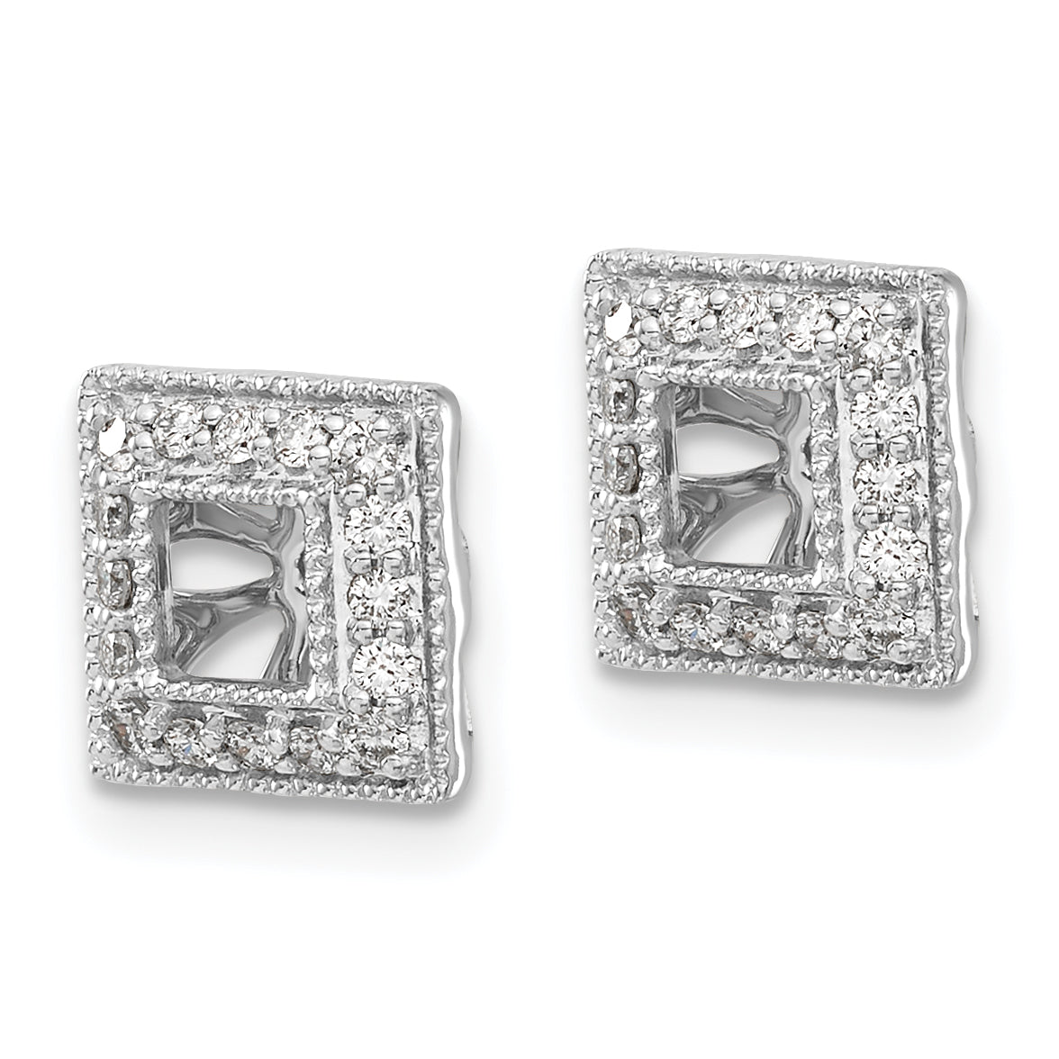 14K White Gold Diamond Square Jacket Earrings