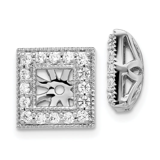 14K White Gold Diamond Square Jacket Earrings