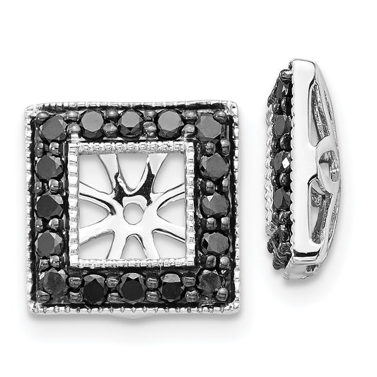 14K White Gold Black Diamond Square Jacket Earrings
