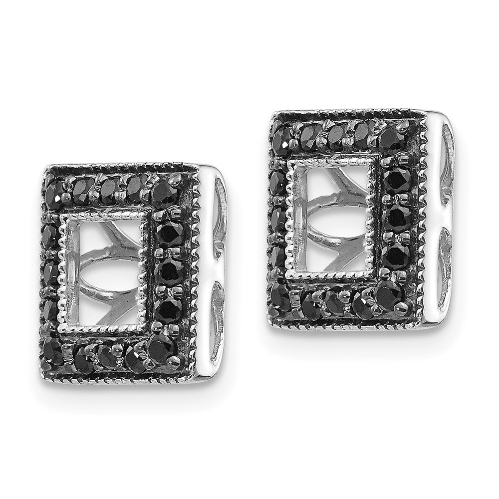 14K White Gold Black Diamond Square Jacket Earrings