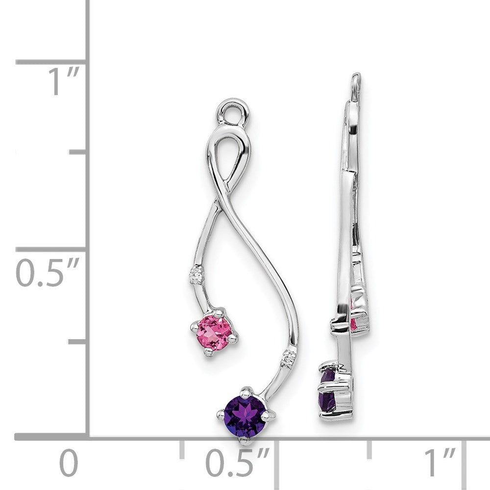 14K White Gold Diamond, Amethyst And Pink Tourm Earring Jackets