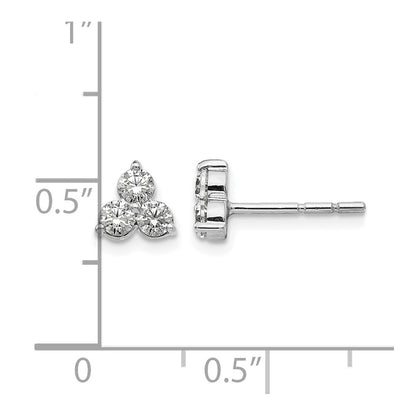 14k White Gold Real Diamond 3-stone Earrings