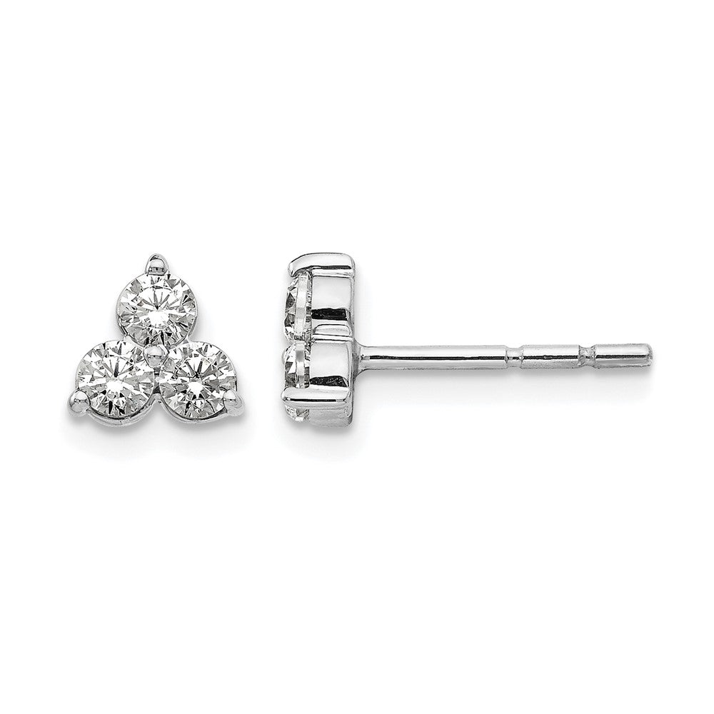 14k White Gold Real Diamond 3-stone Earrings