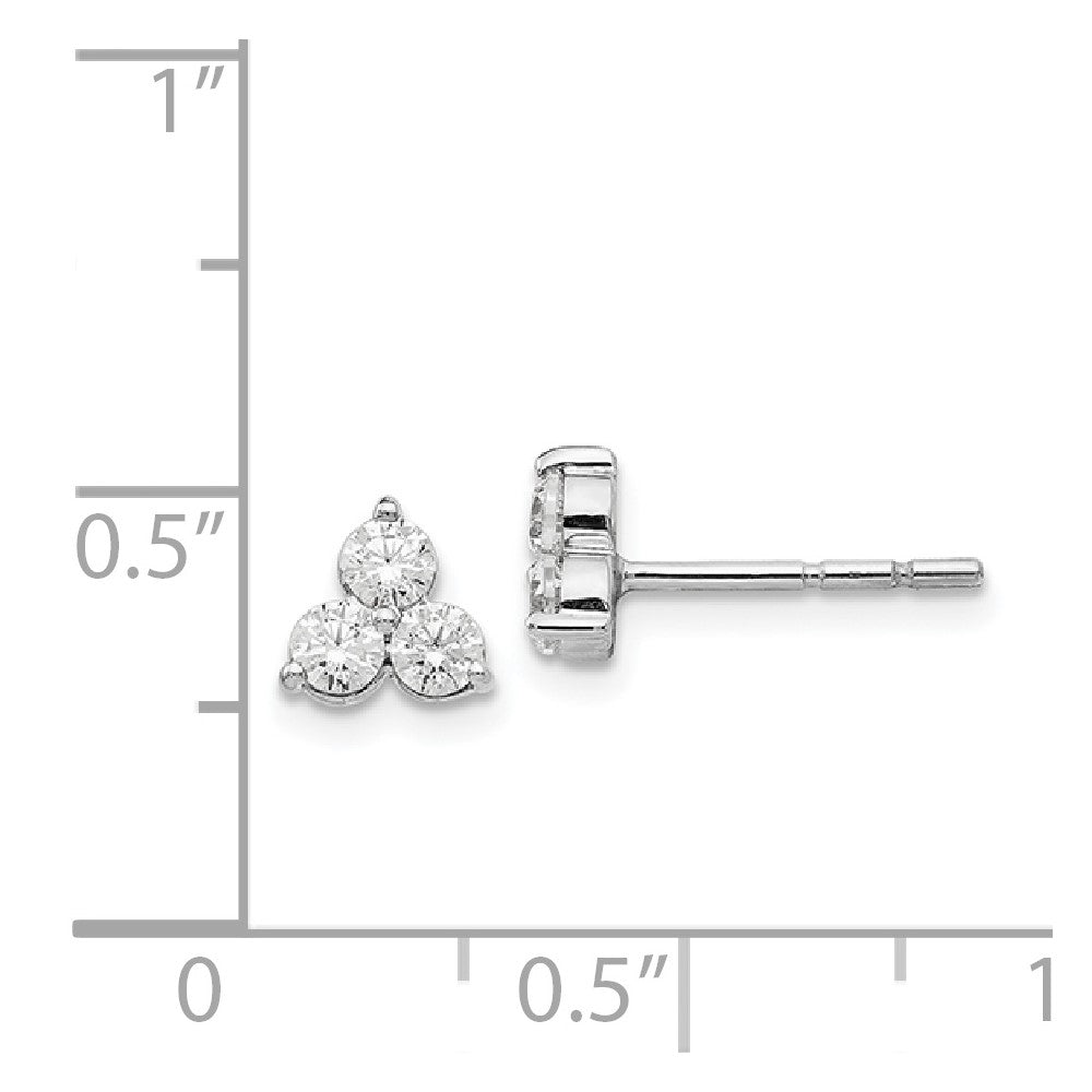 14k White Gold Real Diamond 3-stone Earrings