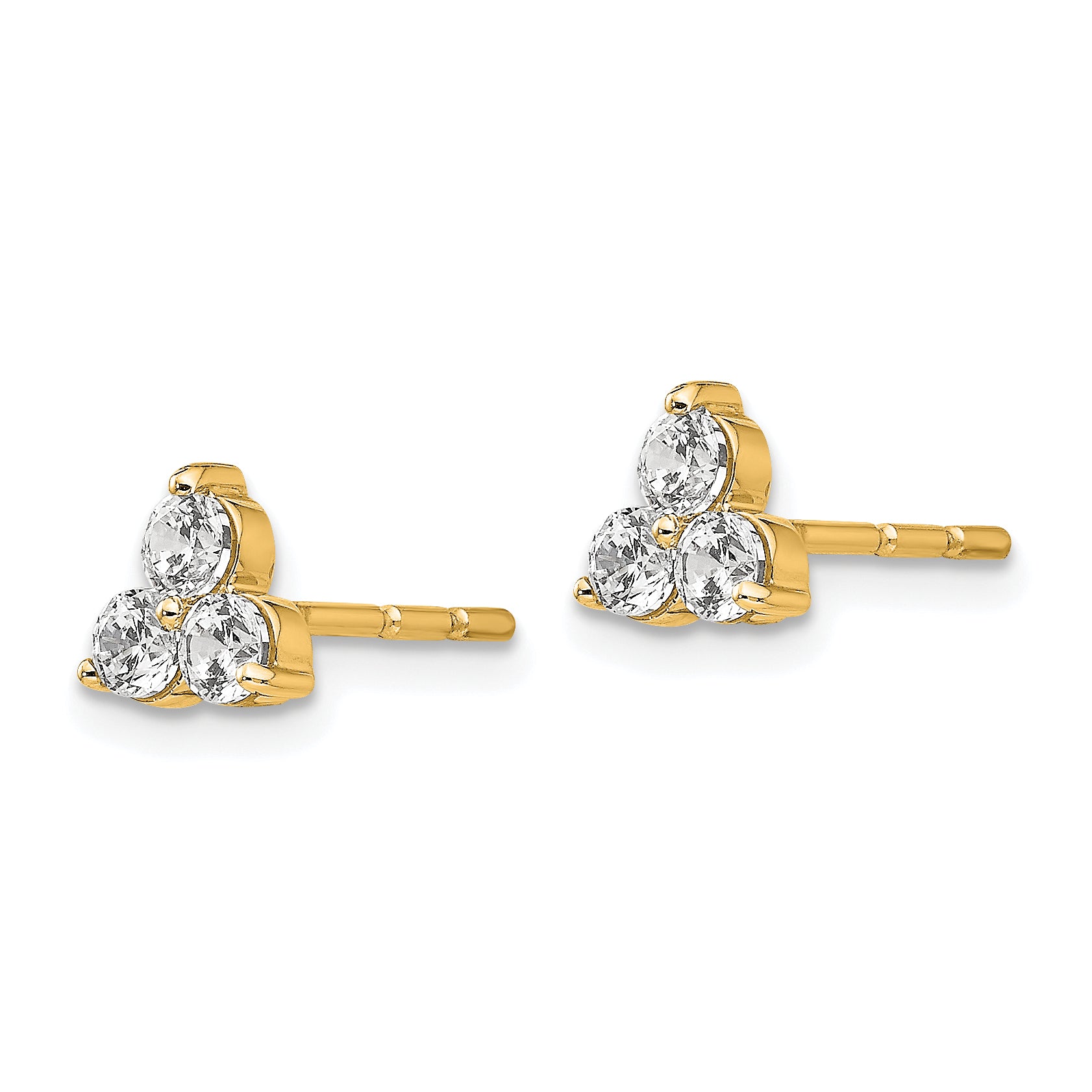 14K Yellow Gold True Origin 1/2 Carat Lab Grown Diamond Vs Def Three Stone Post Stud Earrings