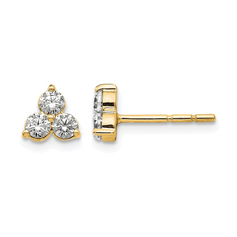 14K Yellow Gold True Origin 1/2 Carat Lab Grown Diamond Vs Def Three Stone Post Stud Earrings