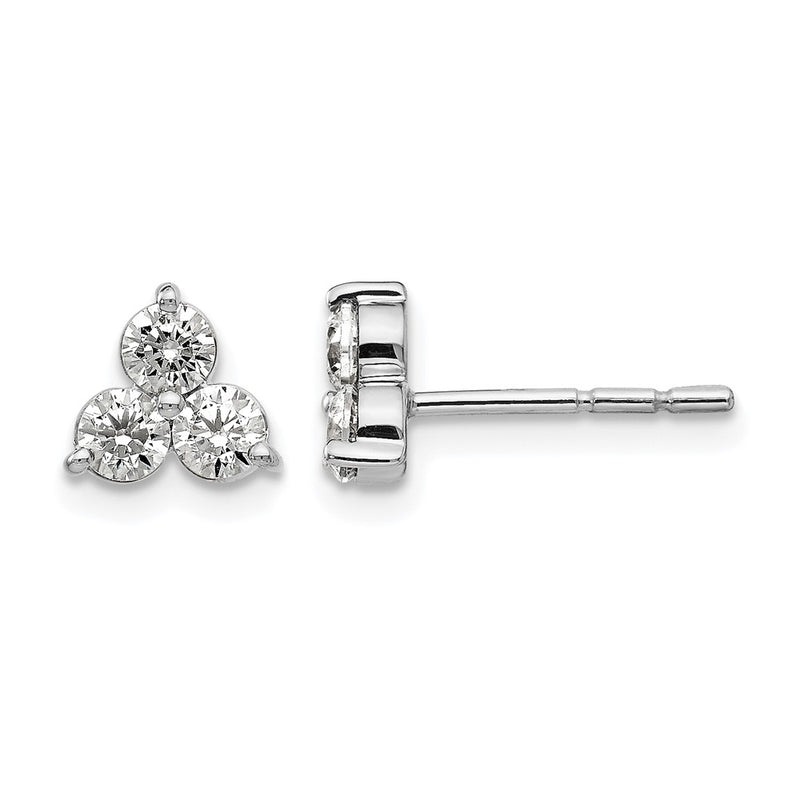 14K White Gold True Origin 3/4 Carat Lab Grown Diamond Vs Def Three Stone Post Stud Earrings