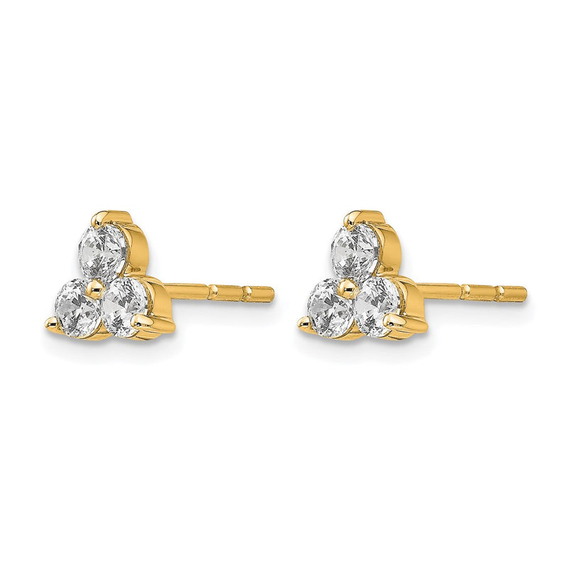 14K Yellow Gold True Origin 3/4 Carat Lab Grown Diamond Vs Def Three Stone Post Stud Earrings