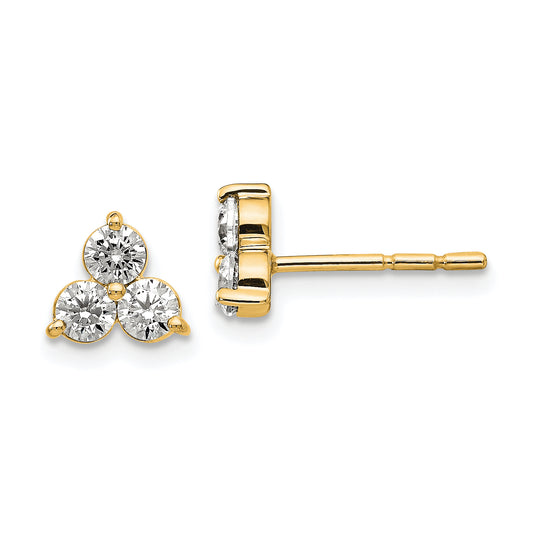 14K Yellow Gold True Origin 3/4 Carat Lab Grown Diamond Vs Def Three Stone Post Stud Earrings