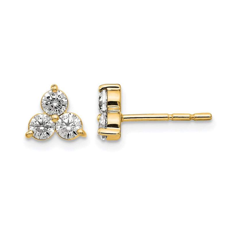 14K Yellow Gold True Origin 3/4 Carat Lab Grown Diamond Vs Def Three Stone Post Stud Earrings