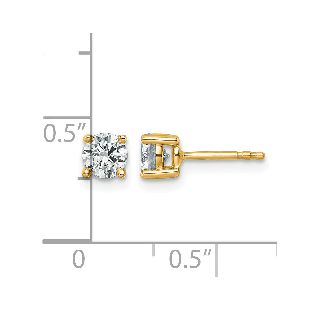 14k Yellow Gold 3/4 ct Lab Grown Diamond VS/SI+ G+ Round Four Prong Stud Post Earrings