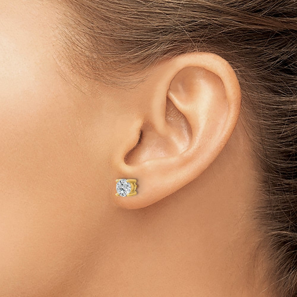14k Yellow Gold 1 1/2 ctw Lab Grown Diamond VS/SI+ G+ Round 4 Prong Heavy Wt. Stud Earrings